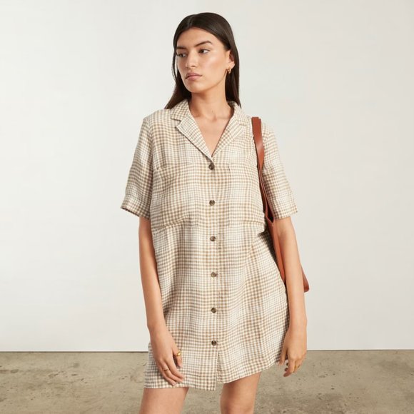 Everlane Plaid Shirt Dress - Cream and Brown - Picture 1 of 6